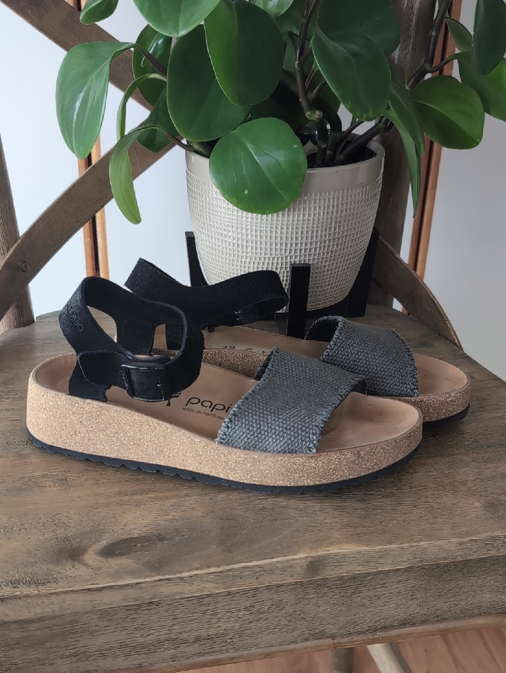 Papillio Birkenstock Glenda 38 Platform Sandal Gray Canvas Suede Ankle Strap - Picture 5 of 11